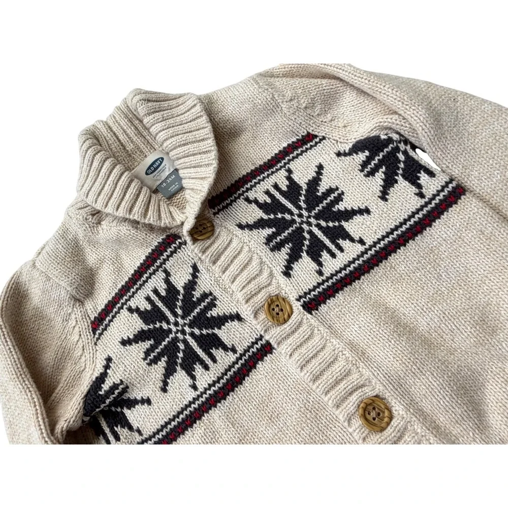 Old Navy Toddler Boys Fair Isle Shawl Collar Cardigan Sweater Oatmeal 18-24M